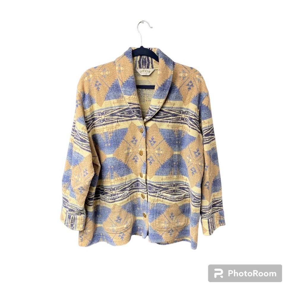 Orvis Button Up Coat Jacket Shacket Women Size XL Beige Aztec Southwestern